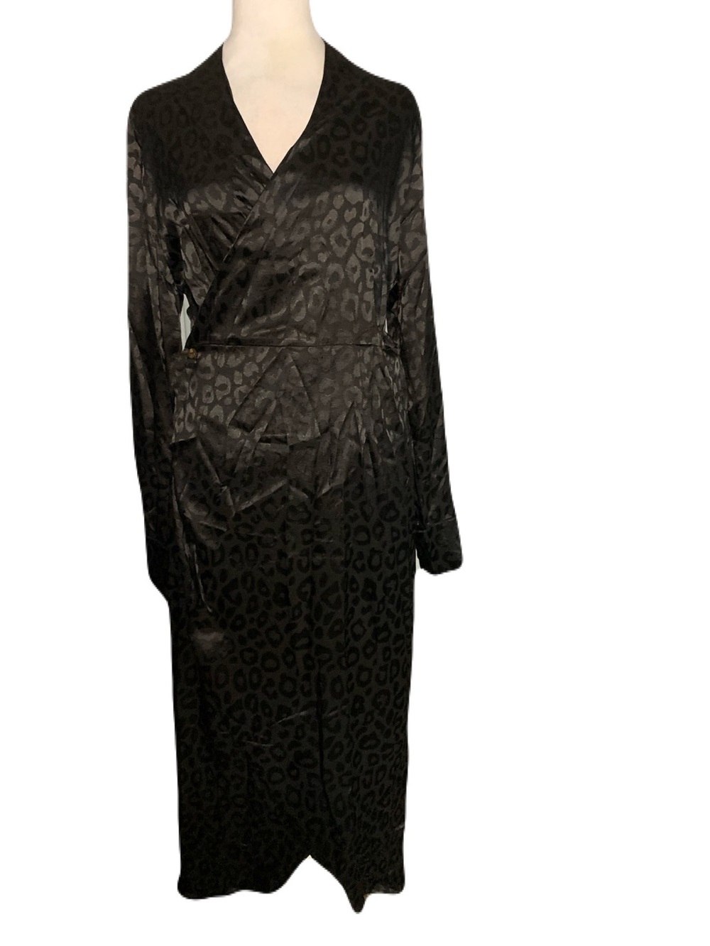 NEW Never Fully Dressed US Size 8 Black Leopard Print Silky Wrap Midi Dress